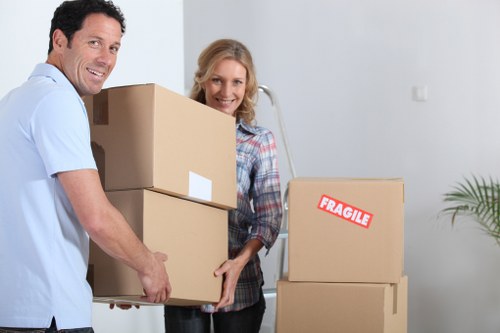 Furniture being carried from a flat during a Kennington removal